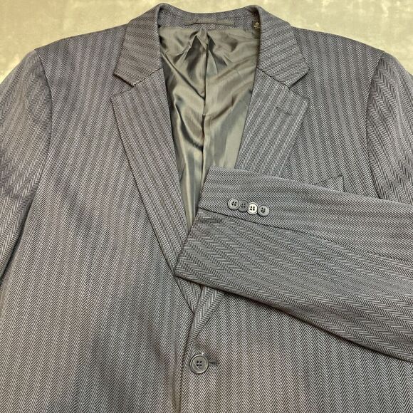 Tailorbyrd Blazer Jacket Mens L/42R Navy Herringbone Stripe 2 Button Double Vent - Picture 1 of 15